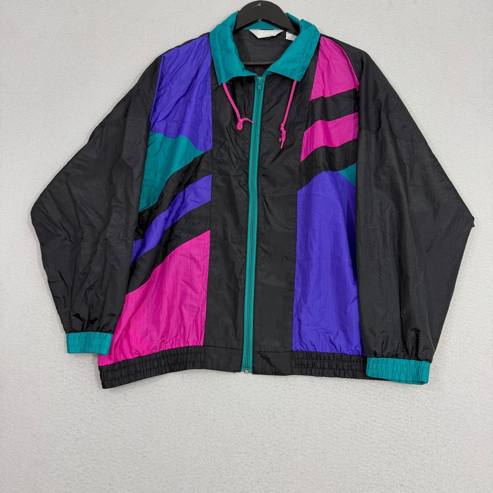 Vintage Blair Windbreaker Women XLG Black Colorblock 90s Full Zip Lightweight